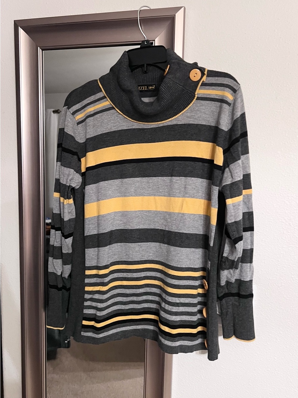 Gazel Brand Striped Gray Yellow &Blacl Cowlneck Turtleneck Sweater  1X